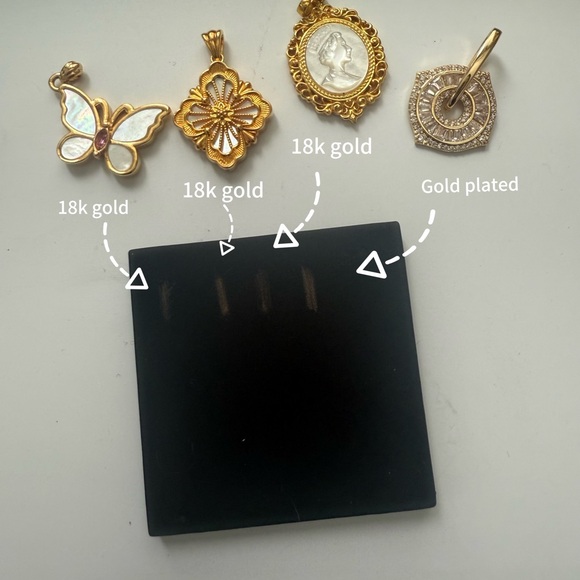 18K Yellow Gold Mother of Pearl Butterfly Pendent Charm - Picture 7 of 9